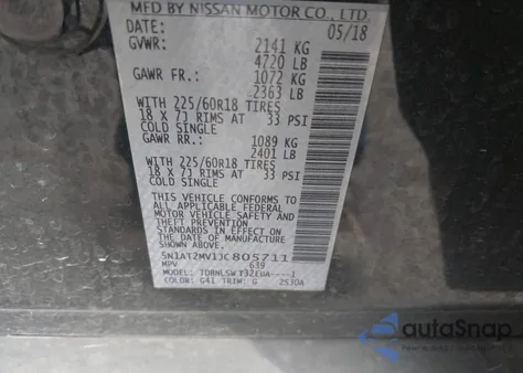 2018 Nissan Rogue Sl из США, поврежденный, VIN 5N1AT2MV1JC805711